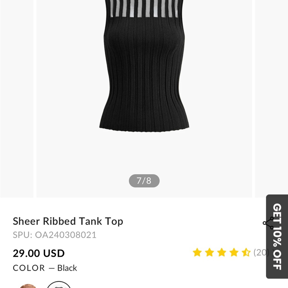 Black Sheer Ribbed Tank Top